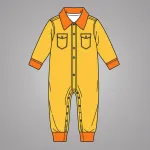 yellow onesie with orange cuffs and collar image